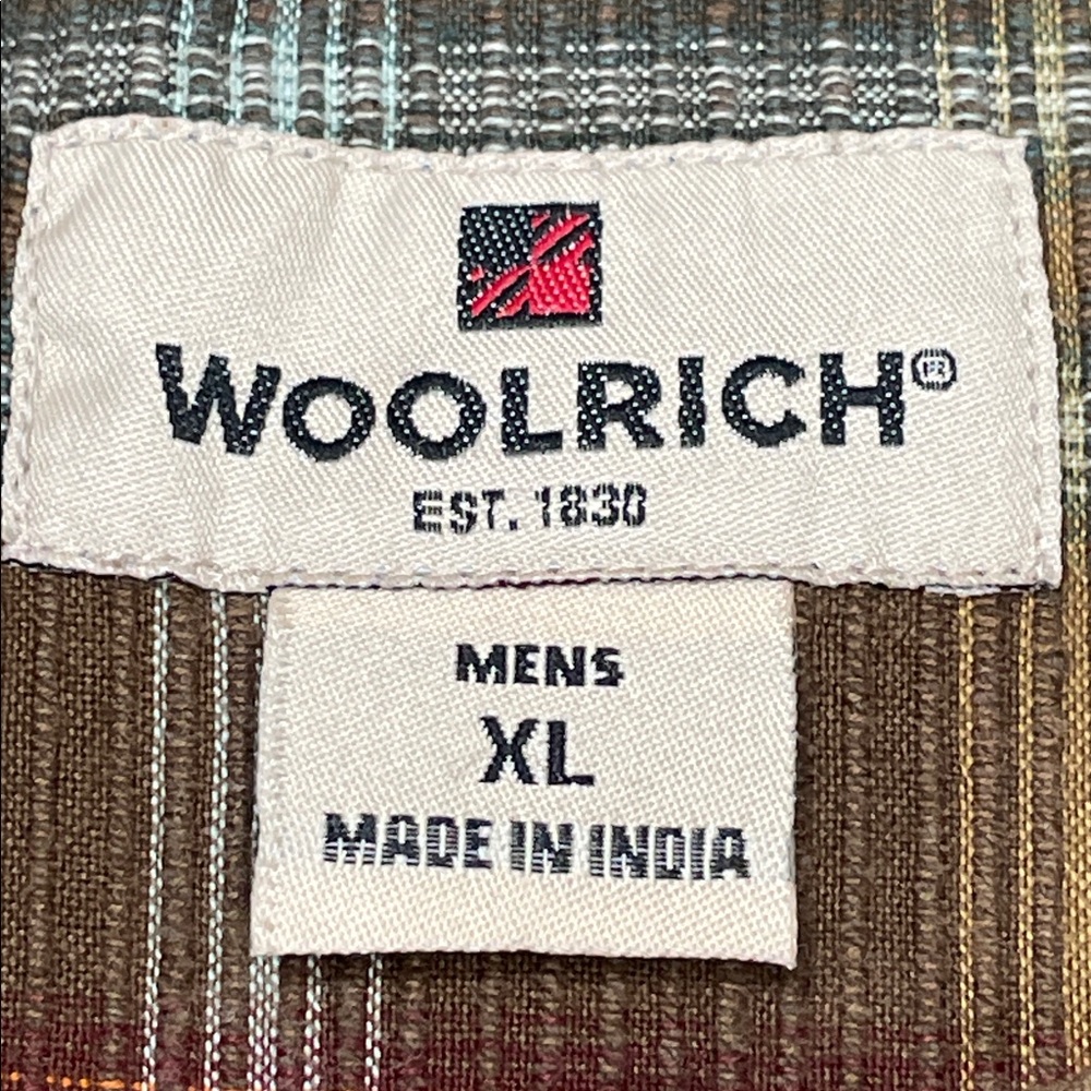 Mens Woolrich Cotton Outdoors Striped Button Up Brown Blue Orange Size X-Large - Picture 8 of 15
